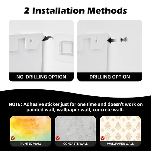 YOHOM No Drilling File Holder Wall Mails Magazines Organizer Adhesive Door Mount, Single Pocket, (White 1) (WHITE, 3 PCS)