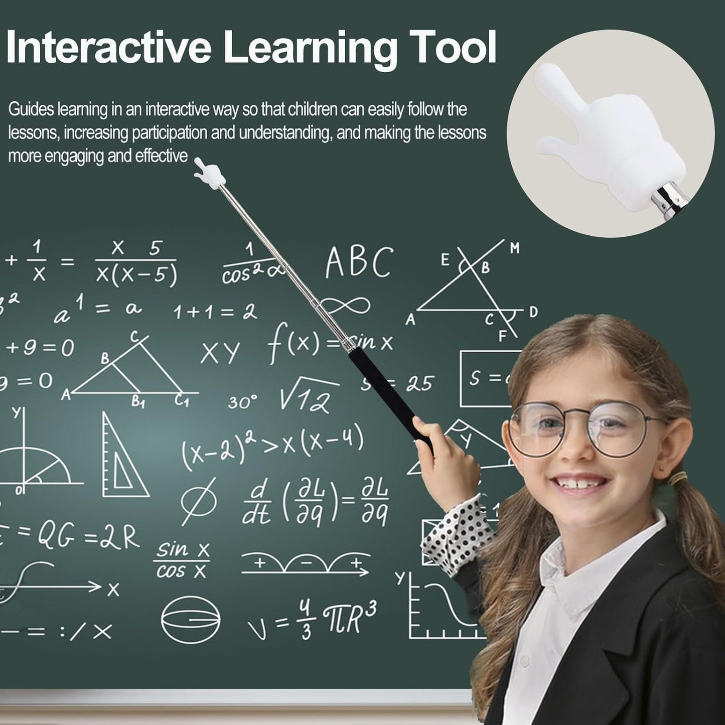 Skiennix Telescopic Teacher Pointer Stick - Retractable Finger Pointer for Classroom Use | 2 Pcs Set (Black)
