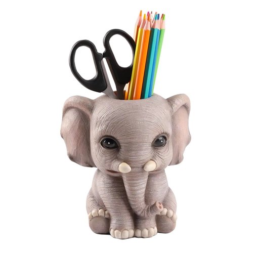Cmrweio Elephant Pen Pencil Holder, Cute Animal Ornament Makeup Brush Holder Toothbrush Holder Home Office Desk Decor Organizer Accessory