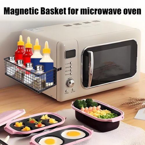 Ganydet Magnetic Basket, Magnetic Shelf for Fridge, Magnetic Spice Rack Wire Mesh Magnetic organizer Holder Accessories for Office Kitchen Classroom Storage, Black-High, 9.44" x 4" x 3.14"