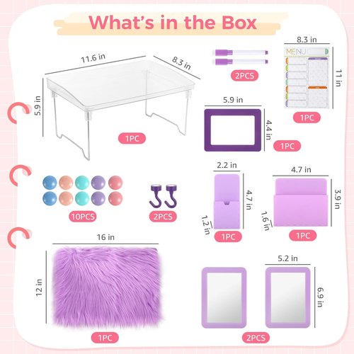 OMISTAR 22 Pcs Locker Organizer Kit - Purple Accessories with Magnetic Mirror & Whiteboard | Back to School Essentials