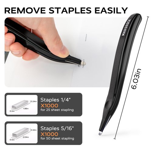 Marsrock Desktop Stapler, Swing-Arm Swivel Stapler, 50 Sheet Capacity, 2000 Staples and Staple Remover, Rotatable Heavy Duty Staplers for Office, Home, Classroom, Booklet, Book Binding,Black