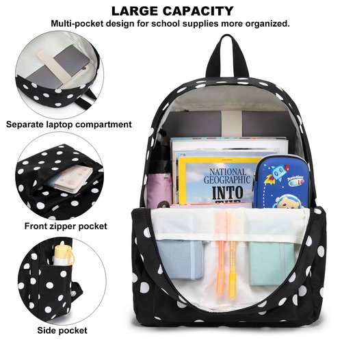 Esfoxes Polka Dots Girls Backpack for Elementary Middle School, Kids Teens School Bag Women College Bookbag Laptop Backpacks