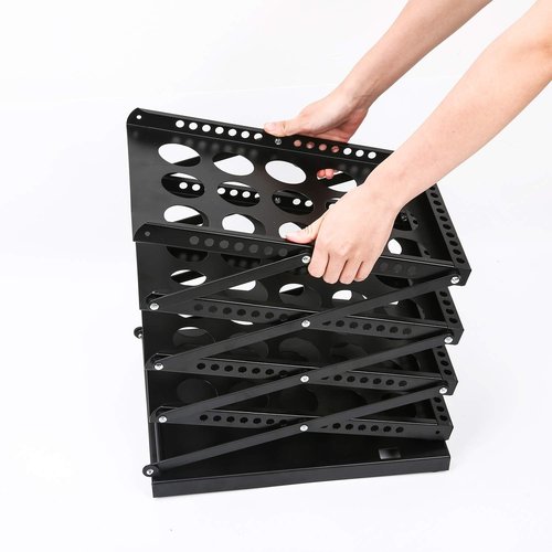 Polmart 4-Tier Brochure Stand. Heavy Literature Display Magazine Rack with Adjustable Pockets. Portable Collapsible Design with Carry Bag for Trade Shows, Offices, Retail Stores (Black)