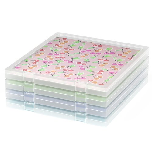 Scrapbook Paper Storage, 4 Pack Stackable Plastic File Storage Box Set, 12"x12"x1.1" Craft Organizer Storage, U-Shaped Locking Mechanism, Ideal for Office, Home, and School Document Organizer
