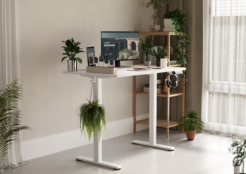 Claiks Electric Standing Desk - Adjustable Height Sit-Stand Home Office Desk | 48x24 Inches, White Frame/Top