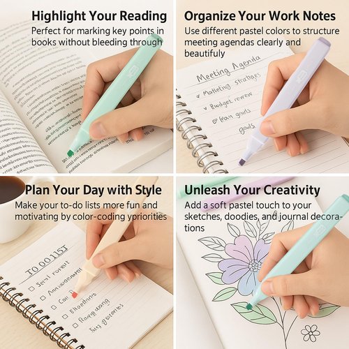 Ouksma Pastel Highlighters Set, 12 Soft Pastel Colors – No Bleed, Quick-Dry Chisel Tip Highlighter Pens for Bible, Journals, Planners, Notes & Books