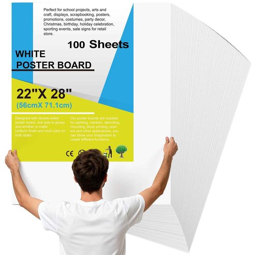100Pcs 22" x 28" Poster Board White Poster Paper Bulk ROOKEA 250 GSM Thickness Vision Boards Smart Poster Board for School Arts Craft Projects Presentations Drawing Scrapbooking Blank Graphic Display
