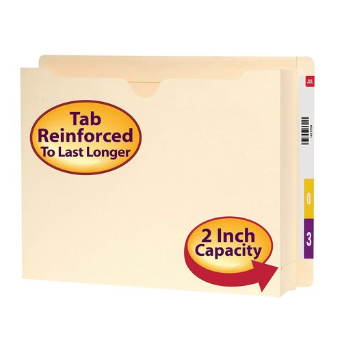 Smead End Tab Expanding File Jacket, Reinforced Straight-Cut Tab, 2" Expansion, Letter Size, Manila, Paper, 25 per Box (76910)