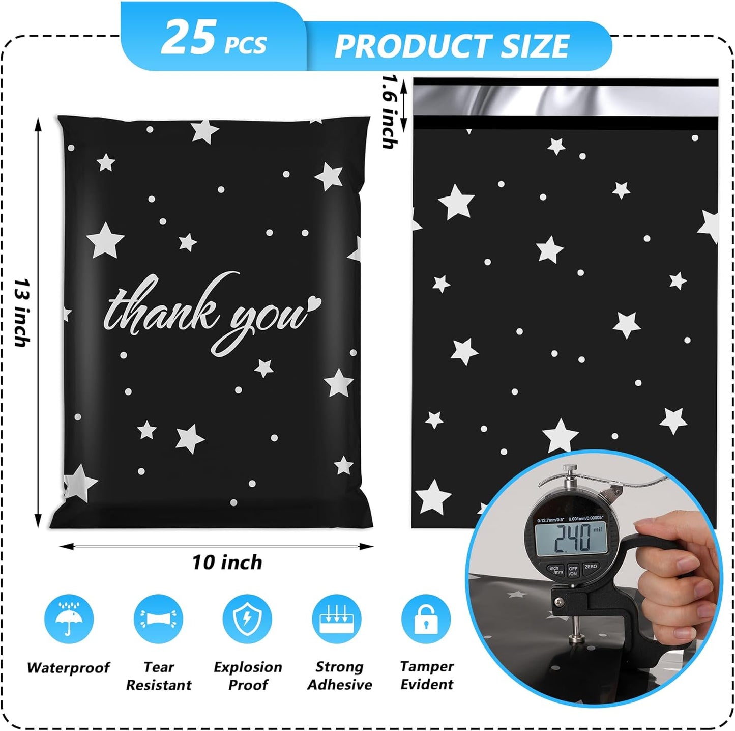 Skiennix Thank You Poly Mailers - 10x13 Inch Waterproof & Tear-Resistant Shipping Bags | 25 Pcs for Small Business