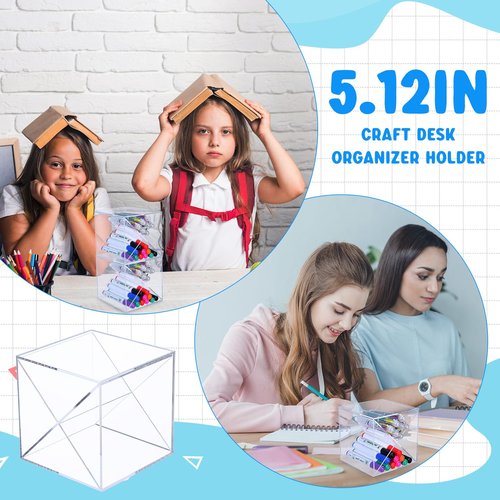 Kosiz 6 Pcs Back to School Stackable Pen Organizer 5.12 Inch Marker Pen Clear Holder Stackable Cube Organizer Removable Divider Acrylic Holder for Office Desk Desktop Storage