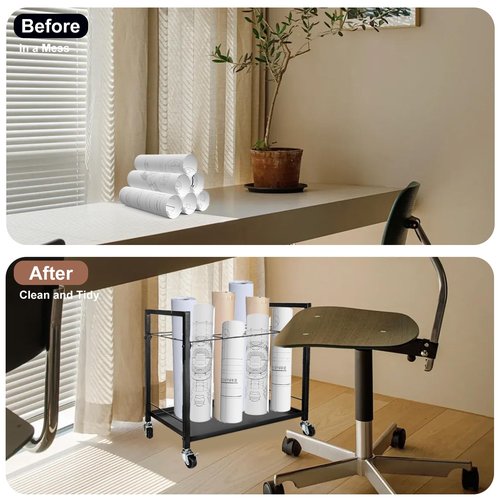Blueprint Holder Rack Cart,Blueprint Storage Rack Metal with Wheels 12 Slots Roll File Holder,Blue Print Storage Organizer for School Home Office to Construction Plan Holder Poster Architectural.