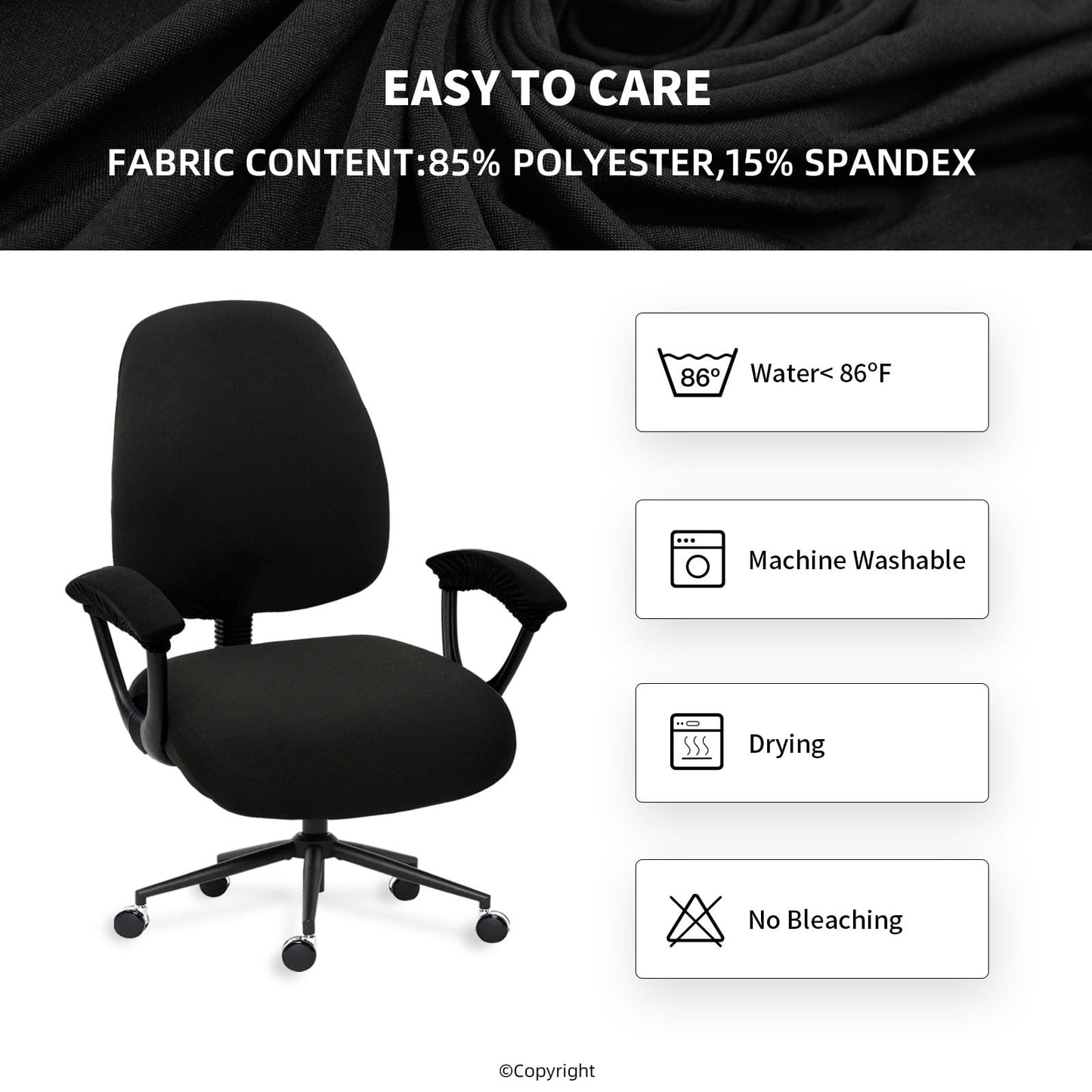 Stretchable Split Office Chair Seat Covers - Universal Stretch Computer Chair Slipcover - Washable Rotating Backrest Coverings & Cushion Protectors & Armrest Covers for Dogs, Cats, Pets, Yellow