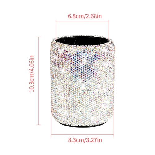KEYPOWER Crystal Pencil Pen Pot Holder Box Bling Rhinestone Pen Organizer Holder Cosmetic Pen Container Comb Brushes Personalized (Round)(AB Color)