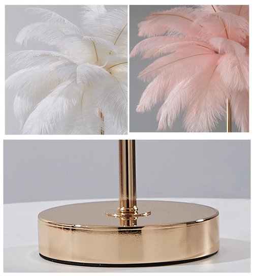 GIOAMH Natural Ostrich Feather Floor Lamp, 3-Way Color Temperature,Simple Modern Bedroom and Living Room Standing Lamp, Golden Lamp Body, G4-LED Bulb (White)