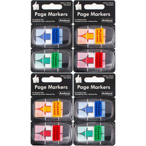Please Sign Here Message Flags Assorted Color, 400 Pages Total, 0.98 x 1.77 Inch Wide, Easy to Post, 50 Flags/Dispenser, 8 Dispensers/Pack