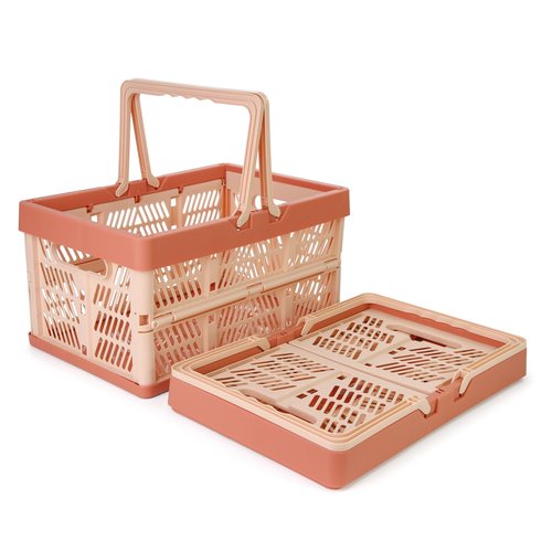 Domiella 2-Pack Foldable Storage Baskets, Collapsible PP Crates with Handles - 20L Capacity, Strong and Portable for Home Organization, Picnic and Shopping, Pink