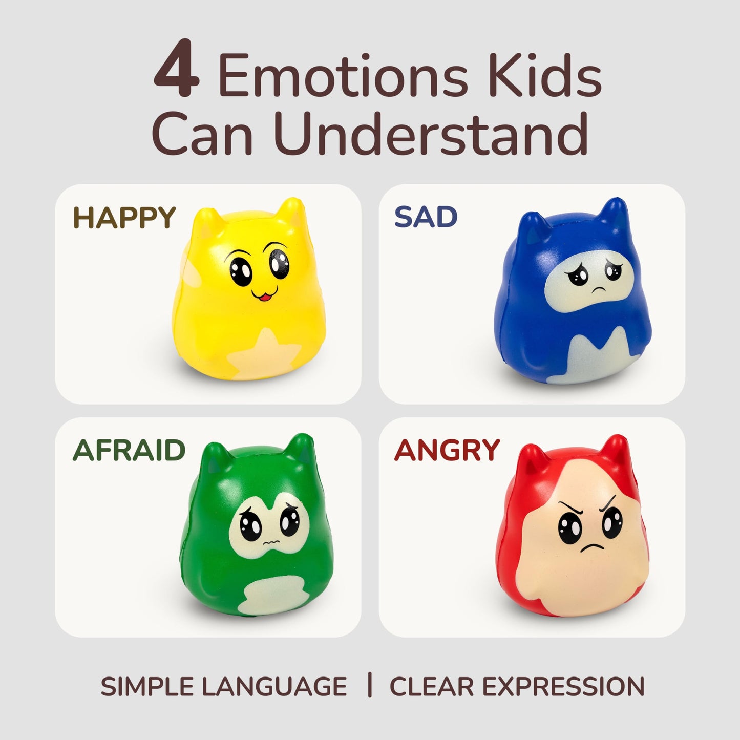 Mood Dudes - Emotions & Feelings Play Therapy Toys for Kids Age 3+ – Calming Corner Items & Calm Down Corner Supplies, Emotional Regulation Tools for Kids (Happy, Sad, Angry, Afraid)