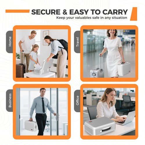 EDMUED Fireproof Document Box with Lock, Waterproof File Safe Box for Documents, Fireproof and Waterproof Important Document Organizer for Home and Office - Silver Gray