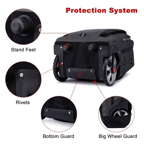 Rolling Backpack, Travel Backpack with Wheels, Rolling Backpack for Women Men, Carry on Luggage with Rolling Laptop Backpack for Work, Fit 17.3 Inch Notebook (Black)
