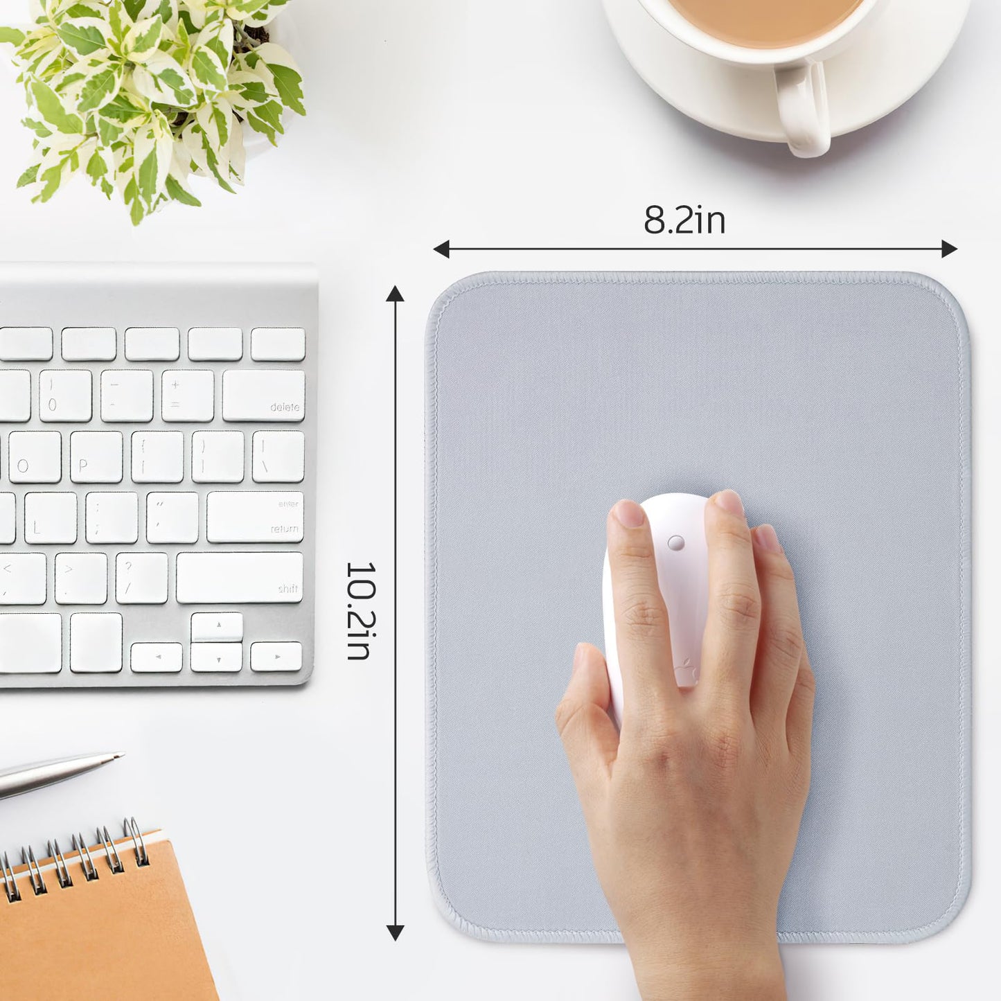 Gray Splash-Proof Textured 10.2 x 8.2Inch Mouse Pad - Stitched Edge Non-Slip Waterproof Rubber