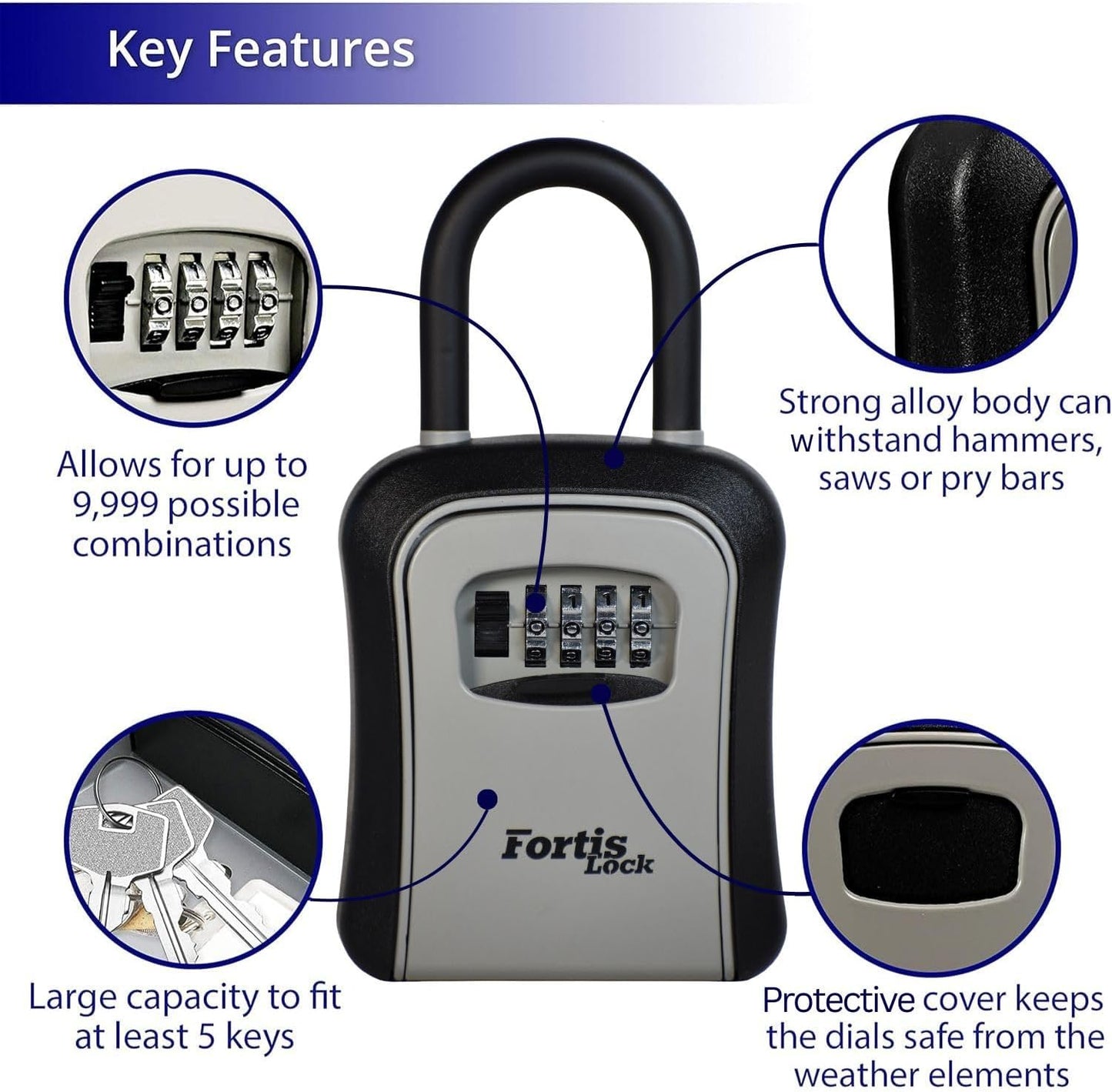 Skiennix Portable Key Lock Box - Weather-Resistant 4-Digit Combination Safe for Outdoor Use - Gray
