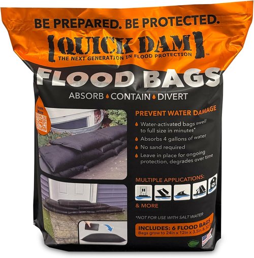 Quick Dam - Water Activated Flood Bags | 1ft x 2ft, 6-Pack for Effective Flood Control