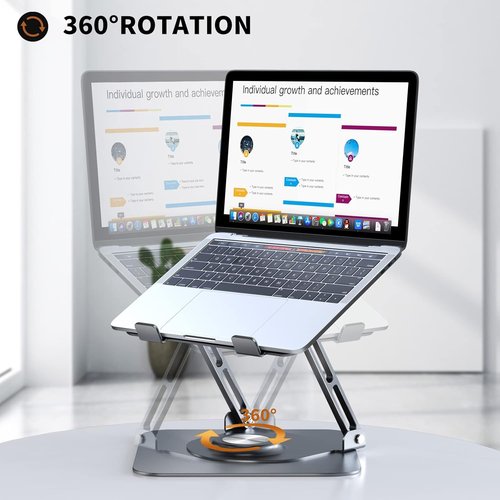 JOYEKY Laptop Stand - Adjustable Ergonomic Riser with 360° Rotating Base | Foldable & Portable for 10-16" Laptops (Grey)