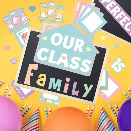 EIHFHIE 52 Pcs Pastel Pop Classroom Decor, Our Class is a Family Picture Frame Bulletin Board Sets for Back to School Nursery Chalkboard Wall Door Decor Teacher Supplies