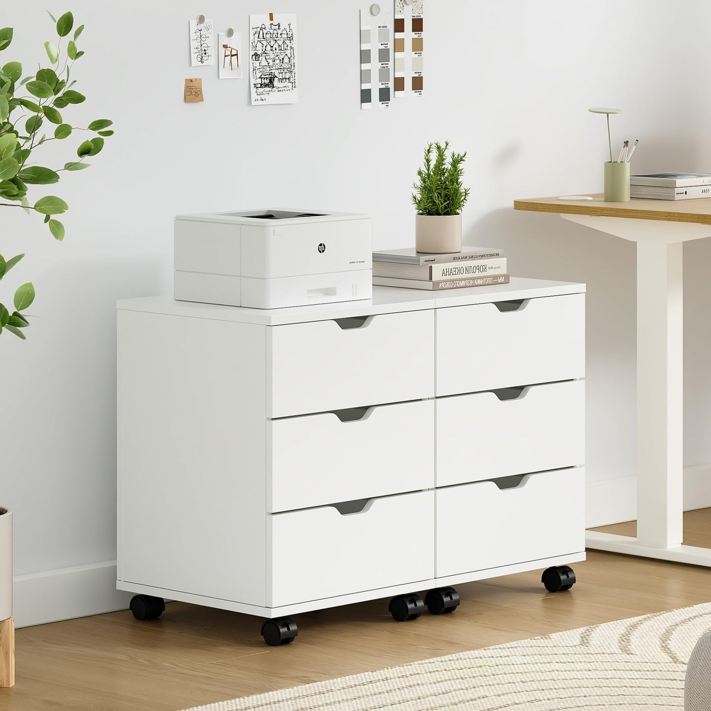 Farini 3-Drawer Under Desk Wooden File Cabinet with Lockable Caster Storage Cabinets for Home Office,White,Required Assembly