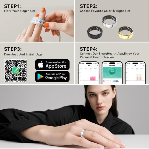 Smart Rings for Women Men,Fitness Tracker Ring,Heart Rate,Blood Oxygen,Blood Pressure,Step Tracker,Sleep Monitoring,No Subscription Fee,IP68 Waterproof Smart Ring FRAY,Size Kit(Silver 8)YMXCGC