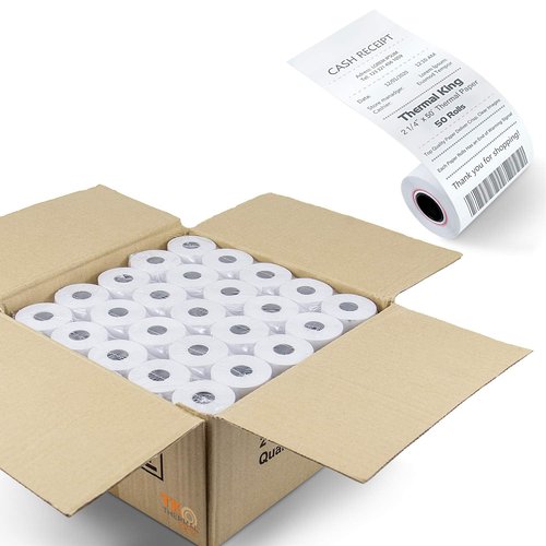 TK Thermal King, (50 Rolls) 2 1/4" 50' feet White Paper Cash Register POS Receipt, Fits All Credit Card Terminal Great For Cashier Receipt Small Business Premium Quality