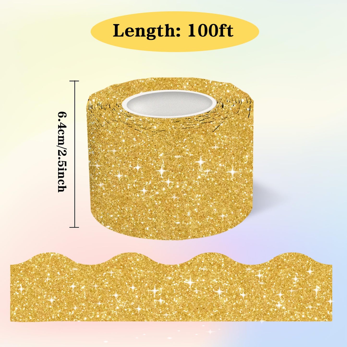 100 Feet Bulletin Board Borders Trim - Shiny Gold Classroom Borders for Bulletin Board Decorations, Teacher Supplies for Classroom Decor Preschool & Elementary, Scalloped Boarders