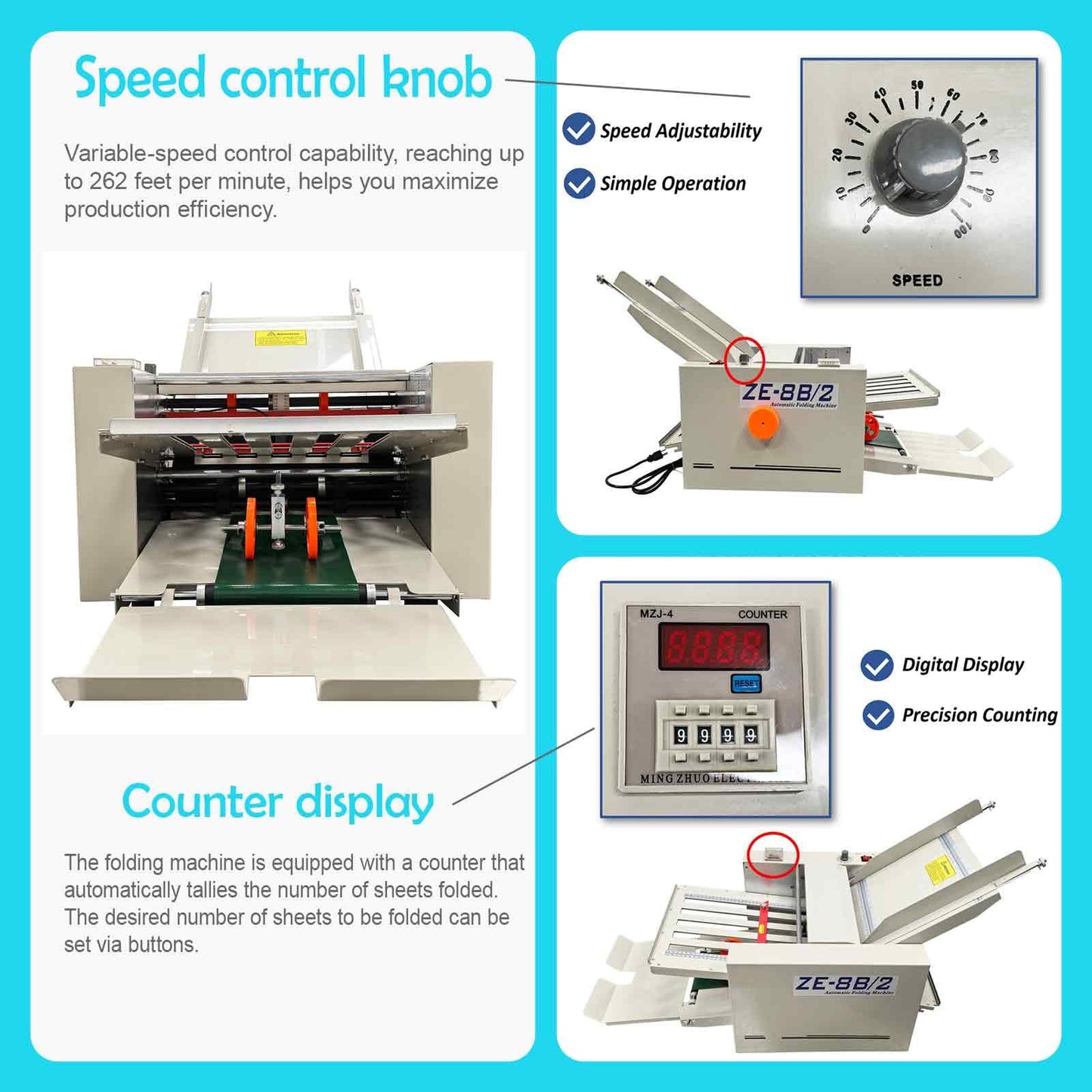 BEILOCKERY Automatic Paper Folding Machine, Electric Paper Folder with 2 Trays, Fold Sizes 2x3in to 12x27in, Adjustable Speed Max 262ft/min, for Folding Manuals Document Business Letters 110V
