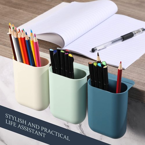 6 Pcs Adhesive Pencil Holders for Desk Attachable Deskside Pen Holder Computer Monitor Desktop Pencil Organizer Space Saving Universal for Home Office Essentials Teacher Supplies School Dorm Rooms
