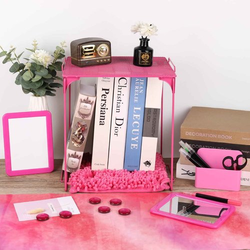 AUECOOME Locker Organizer and Locker Accessories Kit Includes Shelf、Rug、Mirror、Whiteboard、Storage Cup、and Magnetic Wallpaper Pink Locker Accessory for Girls Back to School Essentials (Rose Red)