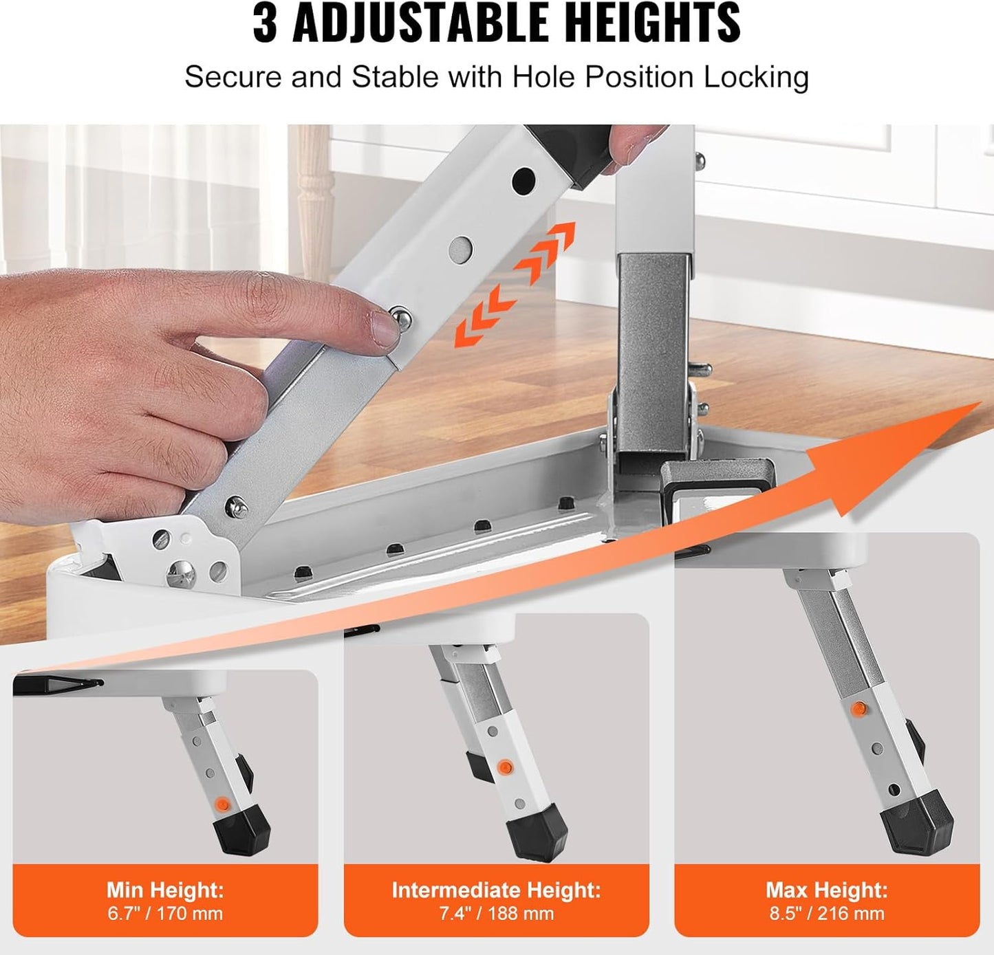 VEVOR Folding Steel Step Ladder - 330lbs Capacity, Adjustable Height, Non-Slip Design for Home & Office