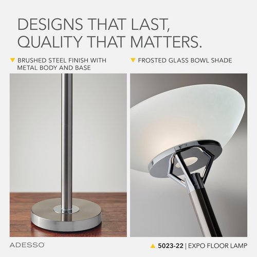 Adesso Floor Lamp with Brushed Steel and Chrome Finish - Perfect Lighting for Bedroom, Living Room and Corner Décor