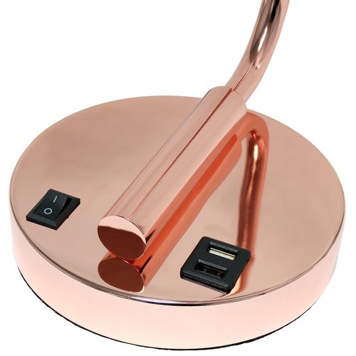 Simple Designs LD1066-RGD-LB Industrial Vintage Bronson Iron Lantern Desk Table Lamp with USB Port and Glass Cylinder Shade for Office, Living Room, Bedroom, Rose Gold, with Feit LED Bulb Included
