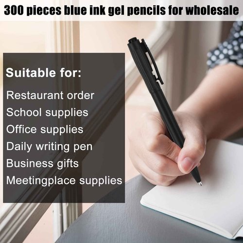 Zuazaor 300 Pieces Pens Bulk Wholesale Cheap Retractable Ballpoint Pens 0.7mm Blue Ink Writing Server Pens for Office School Restaurant (Black)
