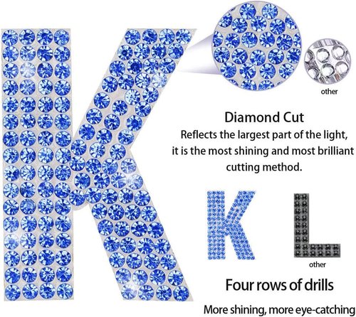 PRATIQUE Glitter Rhinestone Alphabet Stickers - 26 Self-Adhesive Letters for DIY Art & Crafts | Blue