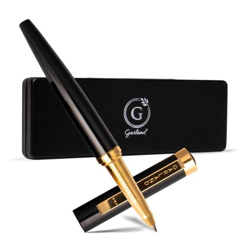 Garland Luxury Executive Rollerball – Heirloom Quality All Brass Pen, Premium Gift Box, Executive Desk, Gifts, Clients, Graduates, Professionals, Made in USA, Refillable - Black with Gold Trim