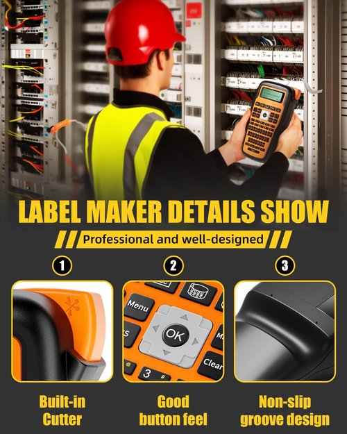 E1000 Label Maker | Waterproof Heat Shrink Labels & Tapes - 0.46'' (12mm) Black on White