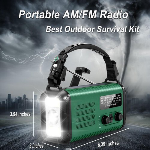 Emergency Weather Radio, 20000mAh/74000mWh Crank Radios, Solar Battery Powered Radio with AM/FM/NOAA, Portable Fast Phone Charger, Reading Lamp, SOS Alarm& Flashlight for Camping, Hiking (Green)