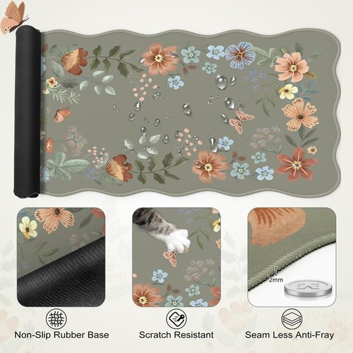 iLeadon Mouse Pad Set and Keyboard Wrist Rest, Non-Slip Desk Pad Mat for Keyboard and Mouse, Floral Desk Mat Cute Wave Design, Computer Wrist Rest for Women Office Desk (Green)