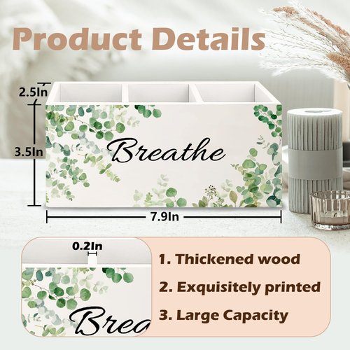 URLLUAE Sage Green Eucalyptus Breathe Makeup Brush Toothbrush Holder Organizer for Bathroom, Green Botanical Wooden Pen Pencil Holder for Office Desk Accessories