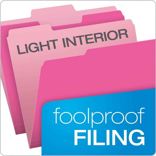 Pendaflex Reinforced Hanging Folders Letter Size Pink 1/5 Cut 25/Box and Two-Tone Color File Folders Letter Size 1/3 Cut Pink 100/Box Office Supply Bundle