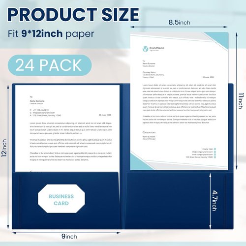 Henoyso 24 Pcs Plastic Presentation Folders - Heavy Duty 2 Pocket Letter Size, Blue for School & Office