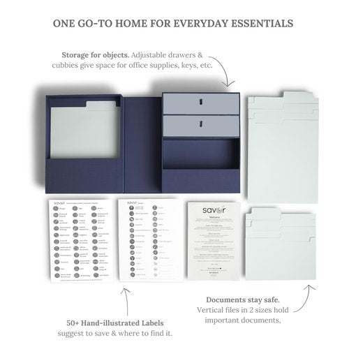 Savor | All-in-One Desk Organizer | Blue – Keep Desk, Office, and Home Organized All-in-One Storage System for Important Files, Documents, Stationery, and Office Supplies