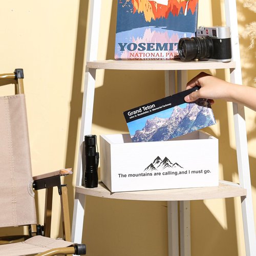 GoFika National Park Map Brochure Holder Wood Decor Box for NPS&NatGeo Perfect for U.S. Park Lovers (White)